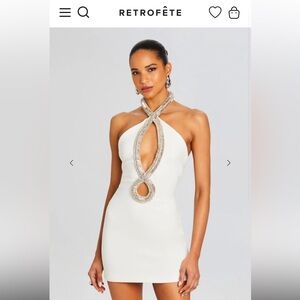 Retrofete White and Silver Backless Dress